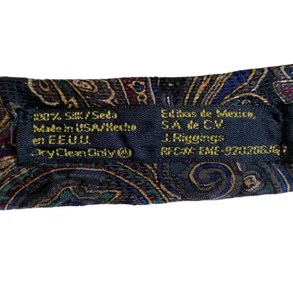 J. Riggins Hunting Horn Silk Paisley Neck Tie Black Brown Red Blue Made in USA